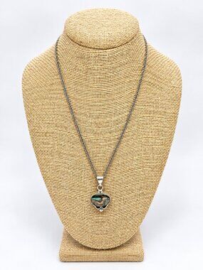 STERLING SILVER NECKLACE Mexican 925 Abalone Shell Oxidized Pendant Vintage 18"